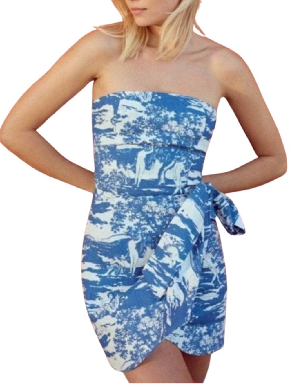 Reformation Turnip Dress in the Toscana Blue and White Pattern. 100% Linen. Sz 0